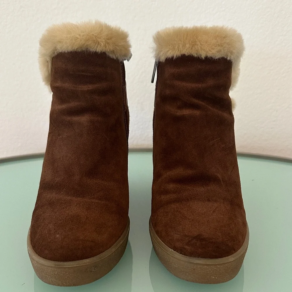 Aquatalia Cameron Brown Ankle Boots Genuine Shearing Side Zipper